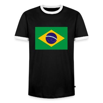 Brasilien Flagge Fahne - Männer Kontrast-T-Shirt - Schwarz/Weiß - Vorne - AI Model Female 172 light (172cm) & AI Model Male 178 light (178cm)