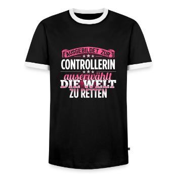 CONTROLLERIN - Die Auserwählte - Männer Kontrast-T-Shirt - Schwarz/Weiß - Vorne - AI Model Female 172 light (172cm) & AI Model Male 178 light (178cm)