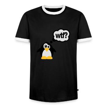 pinguin_wtf_f3 - Men's Ringer Shirt - black/white - Front - AI Model Female 172 light (172cm) & AI Model Male 178 light (178cm)