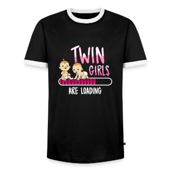 Twin girls loading pregnancy twins baby - Men's Ringer Shirt - black/white - Front - AI Model Female 172 light (172cm) & AI Model Male 178 light (178cm)