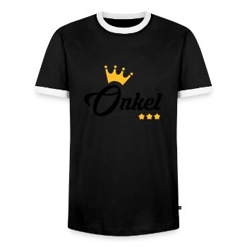 Oncle / Tante / Cousin / Cousine - T-shirt contrasté Homme - noir/blanc - Devant - AI Model Female 172 light (172cm) & AI Model Male 178 light (178cm)