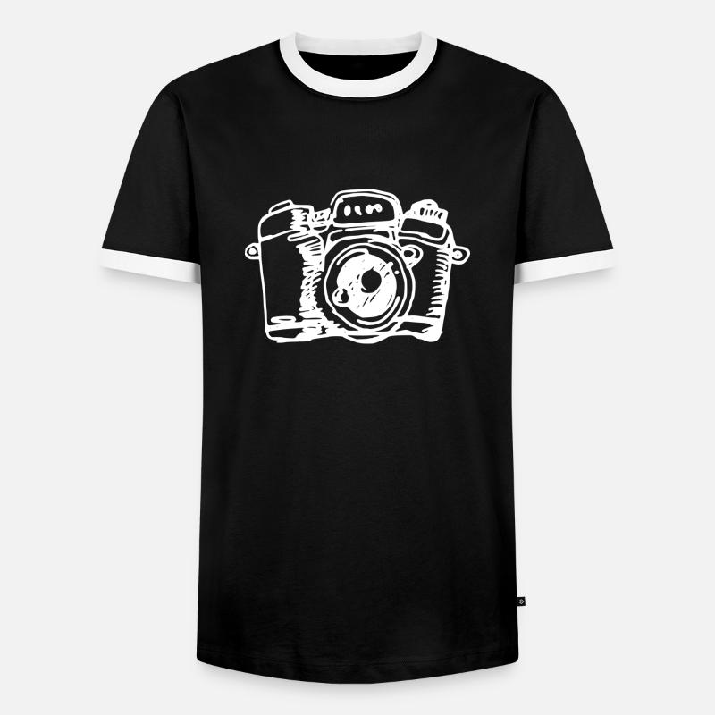 drawn camera - Men's Ringer Shirt - black/white