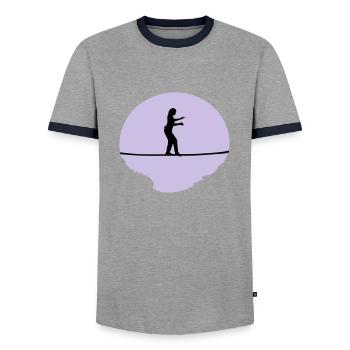Slackline, Slacklining Frau - Männer Kontrast-T-Shirt - Grau/Navy  - Vorne - AI Model Female 172 light (172cm) & AI Model Male 178 light (178cm)