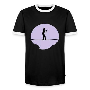 Slackline, Slacklining Frau - Männer Kontrast-T-Shirt - Schwarz/Weiß - Vorne - AI Model Female 172 light (172cm) & AI Model Male 178 light (178cm)