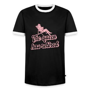 The Queen Has Retired Cool Retirement T-Shirt - Men's Ringer Shirt - black/white - Front - AI Model Female 172 light (172cm) & AI Model Male 178 light (178cm)