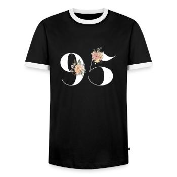 95th Anniversary flowers (Gift of 95 years) - Men's Ringer Shirt - black/white - Front - AI Model Female 172 light (172cm) & AI Model Male 178 light (178cm)