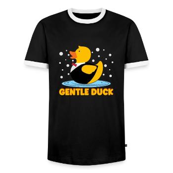Gentle Badeente Gummiente - Männer Kontrast-T-Shirt - Schwarz/Weiß - Vorne - AI Model Female 172 light (172cm) & AI Model Male 178 light (178cm)