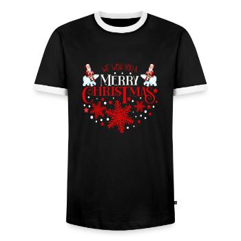 We wish you merry Christmas Santa Riding a Icebear - Men's Ringer Shirt - black/white - Front - AI Model Female 172 light (172cm) & AI Model Male 178 light (178cm)