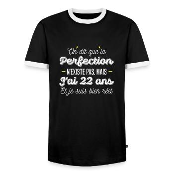 22 ans de perfection / humour anniversaire 22 ans - T-shirt contrasté Homme - noir/blanc - Devant - AI Model Female 172 light (172cm) & AI Model Male 178 light (178cm)