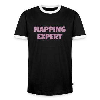 Funny sarcastic nap slogan, gift for tired parents - Men's Ringer Shirt - black/white - Front - AI Model Female 172 light (172cm) & AI Model Male 178 light (178cm)