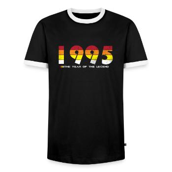 Millésime 1995 - L’année de la légende - Rétro 29 - T-shirt contrasté Homme - noir/blanc - Devant - AI Model Female 172 light (172cm) & AI Model Male 178 light (178cm)