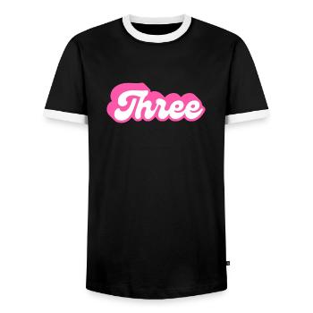 Three birthday - 3e anniversaire rétro rose - T-shirt contrasté Homme - noir/blanc - Devant - AI Model Female 172 light (172cm) & AI Model Male 178 light (178cm)