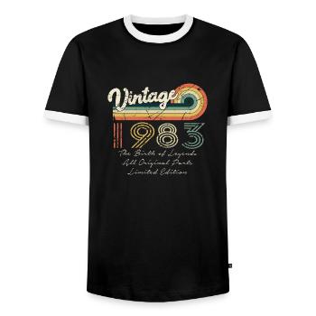 Awesome since 1983 Anniversary 1983 Vintage 198 - Men's Ringer Shirt - black/white - Front - AI Model Female 172 light (172cm) & AI Model Male 178 light (178cm)