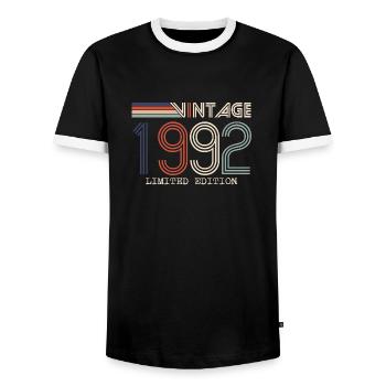 Jahrgang 1992 Jubiläumsgeschenk - Jahrgang 1992 - Männer Kontrast-T-Shirt - Schwarz/Weiß - Vorne - AI Model Female 172 light (172cm) & AI Model Male 178 light (178cm)