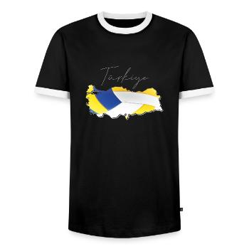Turkey Türkiye Map Framed Volleyball TR - Men's Ringer Shirt - black/white - Front - AI Model Female 172 light (172cm) & AI Model Male 178 light (178cm)