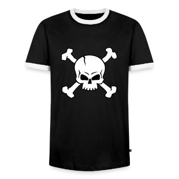 CROSSED SKULL - 2C (W) - Men's Ringer Shirt - black/white - Front - AI Model Female 172 light (172cm) & AI Model Male 178 light (178cm)