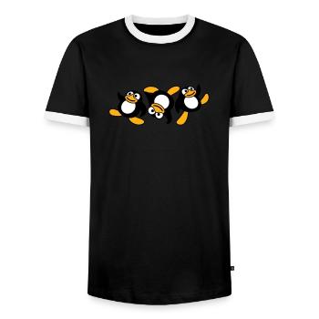 Drei Breakdance Pinguine Tanzende Party Spaß Musik - Männer Kontrast-T-Shirt - Schwarz/Weiß - Vorne - AI Model Female 172 light (172cm) & AI Model Male 178 light (178cm)