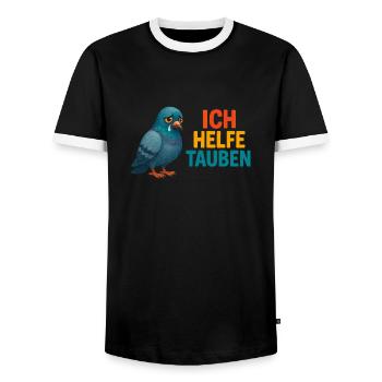 I help pigeons - Men's Ringer Shirt - black/white - Front - AI Model Female 172 light (172cm) & AI Model Male 178 light (178cm)