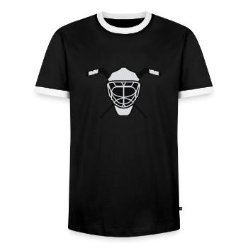 Hockey Maske 3 neutral zweifarbig - Männer Kontrast-T-Shirt - Schwarz/Weiß - Vorne - AI Model Female 172 light (172cm) & AI Model Male 178 light (178cm)
