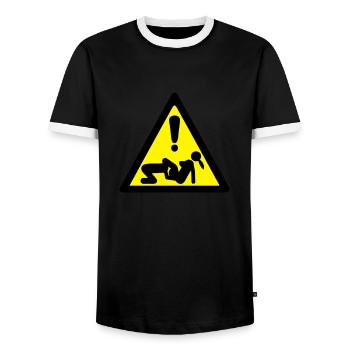sexe amour couple panneau danger position - T-shirt contrasté Homme - noir/blanc - Devant - AI Model Female 172 light (172cm) & AI Model Male 178 light (178cm)