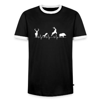 Pulse Hunter Hunting Gift Wild Boar Jägersmann - Men's Ringer Shirt - black/white - Front - AI Model Female 172 light (172cm) & AI Model Male 178 light (178cm)