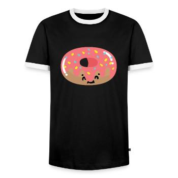 Beignet kawaii - T-shirt contrasté Homme - noir/blanc - Devant - AI Model Female 172 light (172cm) & AI Model Male 178 light (178cm)