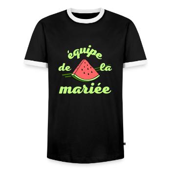 EVJF pastèque été équipe de la mariée - T-shirt contrasté Homme - noir/blanc - Devant - AI Model Female 172 light (172cm) & AI Model Male 178 light (178cm)