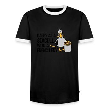Happy as a Seagull - Männer Kontrast-T-Shirt - Schwarz/Weiß - Vorne - AI Model Female 172 light (172cm) & AI Model Male 178 light (178cm)
