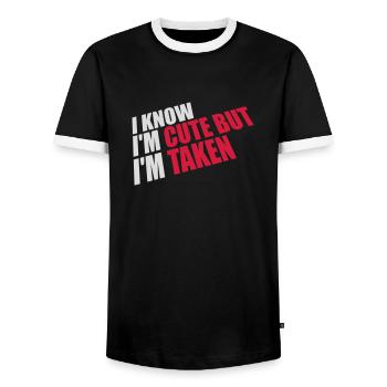 cute but taken quote - Men's Ringer Shirt - black/white - Front - AI Model Female 172 light (172cm) & AI Model Male 178 light (178cm)