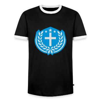 Stars Jesus Christ Laurel Wreath - Men's Ringer Shirt - black/white - Front - AI Model Female 172 light (172cm) & AI Model Male 178 light (178cm)
