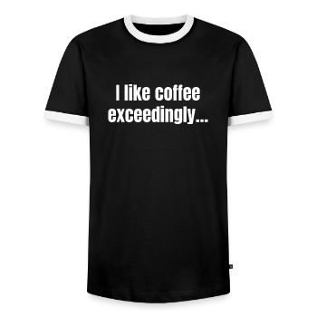 Ich mag Kaffee überaus - Kaffee lustige Zitate - Männer Kontrast-T-Shirt - Schwarz/Weiß - Vorne - AI Model Female 172 light (172cm) & AI Model Male 178 light (178cm)