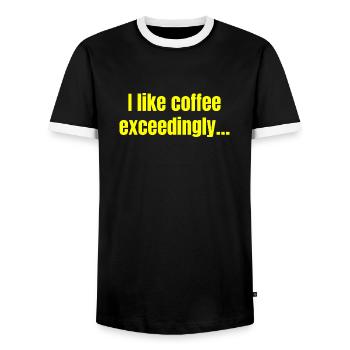 Ich mag Kaffee überaus - Kaffee lustige Zitate - Männer Kontrast-T-Shirt - Schwarz/Weiß - Vorne - AI Model Female 172 light (172cm) & AI Model Male 178 light (178cm)