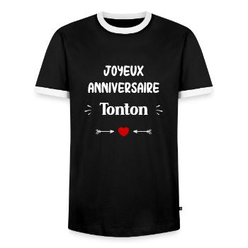 Joyeux Anniversaire Tonton - T-shirt contrasté Homme - noir/blanc - Devant - AI Model Female 172 light (172cm) & AI Model Male 178 light (178cm)