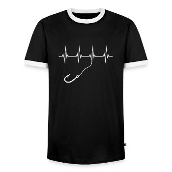 Angelhaken Puls Leine Fischer Herzschlag Fischen - Männer Kontrast-T-Shirt - Schwarz/Weiß - Vorne - AI Model Female 172 light (172cm) & AI Model Male 178 light (178cm)