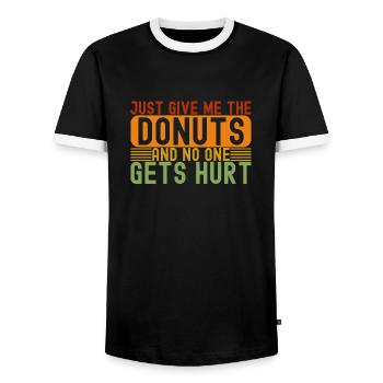 Just Give Me The Donuts - Men's Ringer Shirt - black/white - Front - AI Model Female 172 light (172cm) & AI Model Male 178 light (178cm)