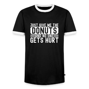 Just Give Me The Donuts - Men's Ringer Shirt - black/white - Front - AI Model Female 172 light (172cm) & AI Model Male 178 light (178cm)