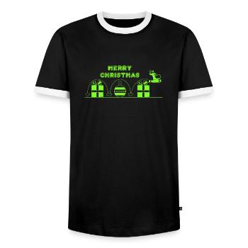 Papa Noël, Jeu Vidéo - T-shirt contrasté Homme - noir/blanc - Devant - AI Model Female 172 light (172cm) & AI Model Male 178 light (178cm)