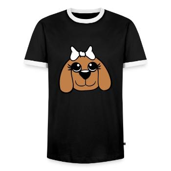 Dog Face Girl Cute Bow Female Woman - Men's Ringer Shirt - black/white - Front - AI Model Female 172 light (172cm) & AI Model Male 178 light (178cm)