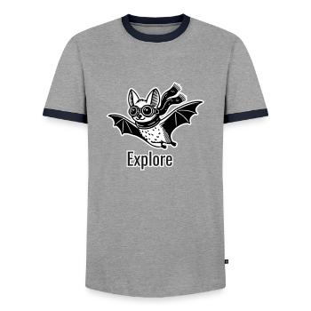 Fliegende Fledermaus mit Brille und Schal - Explore Design - Männer Kontrast-T-Shirt - Grau/Navy  - Vorne - AI Model Female 172 light (172cm) & AI Model Male 178 light (178cm)