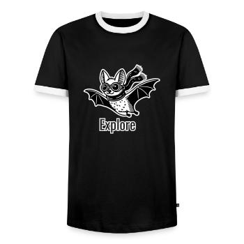 Flying bat with googles and scarf - Explore Design - Men's Ringer Shirt - black/white - Front - AI Model Female 172 light (172cm) & AI Model Male 178 light (178cm)