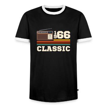 Anniversary 1966 retro classic - Men's Ringer Shirt - black/white - Front - AI Model Female 172 light (172cm) & AI Model Male 178 light (178cm)