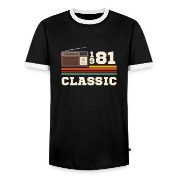 Anniversary 1981 retro classic - Men's Ringer Shirt - black/white - Front - AI Model Female 172 light (172cm) & AI Model Male 178 light (178cm)