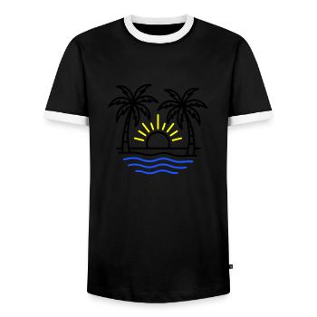 Summer Palm Trees Beach - Men's Ringer Shirt - black/white - Front - AI Model Female 172 light (172cm) & AI Model Male 178 light (178cm)