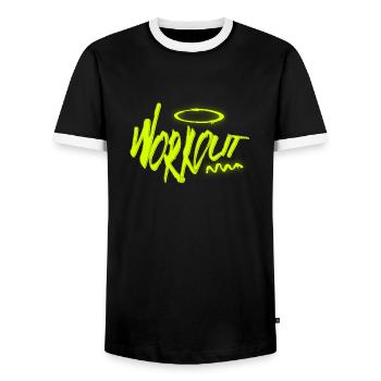 Workout Power – Stärke durch Training - Männer Kontrast-T-Shirt - Schwarz/Weiß - Vorne - AI Model Female 172 light (172cm) & AI Model Male 178 light (178cm)