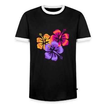 Hibiscus Drilling - Men's Ringer Shirt - black/white - Front - AI Model Female 172 light (172cm) & AI Model Male 178 light (178cm)