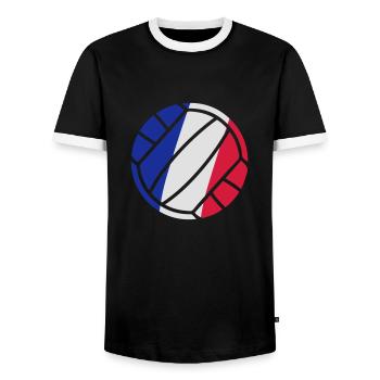 volleyball - Men's Ringer Shirt - black/white - Front - AI Model Female 172 light (172cm) & AI Model Male 178 light (178cm)