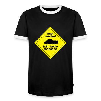 HUPT WEITER - Männer Kontrast-T-Shirt - Schwarz/Weiß - Vorne - AI Model Female 172 light (172cm) & AI Model Male 178 light (178cm)
