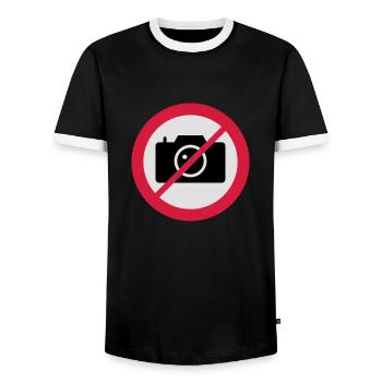 panneau de signalisation appareil photo - T-shirt contrasté Homme - noir/blanc - Devant - AI Model Female 172 light (172cm) & AI Model Male 178 light (178cm)