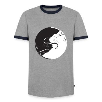 Yin Yang Katze - Männer Kontrast-T-Shirt - Grau/Navy  - Vorne - AI Model Female 172 light (172cm) & AI Model Male 178 light (178cm)