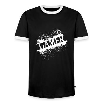 Gamer - Passion - Men's Ringer Shirt - black/white - Front - AI Model Female 172 light (172cm) & AI Model Male 178 light (178cm)